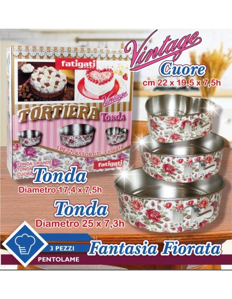 Tortiera Tonda vintage set da 3 tonde e cuore.