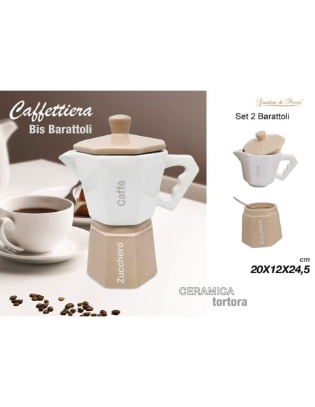 Caffettiera barattolo caffè,zucchero Ceramica Tortora