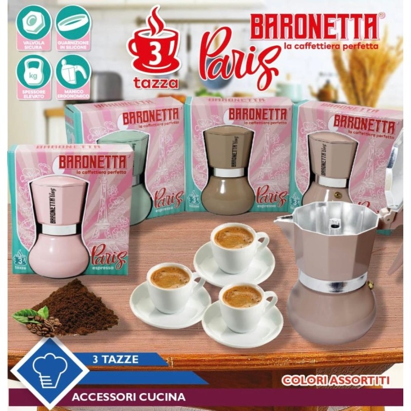 Macchina caffè Baronetta 3 Tazze vari colori