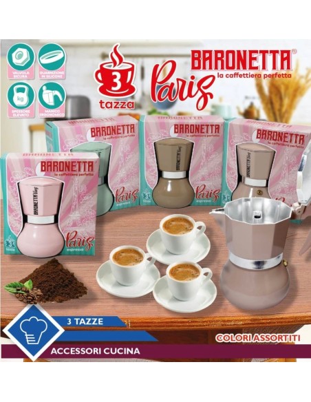 Macchina caffè Baronetta 3 Tazze vari colori