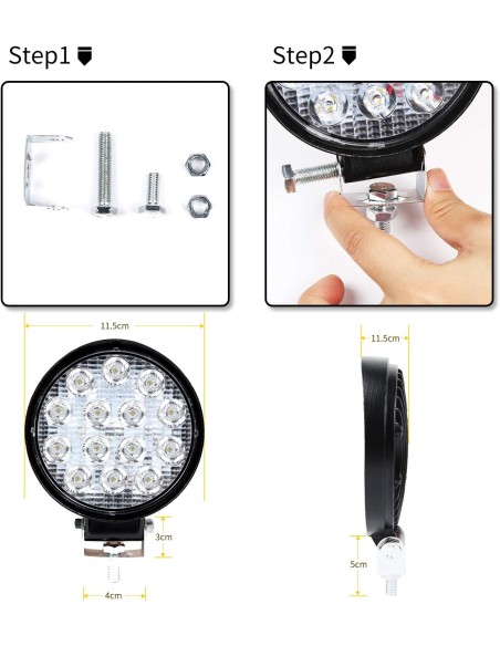 Faro da Lavoro Fuoristrada 2 X 42W Tondo Fari Led 12V 24V