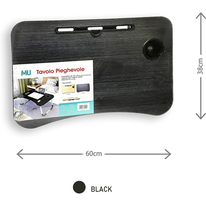 Tavolino da Letto Nero Portatile per Laptop PC...