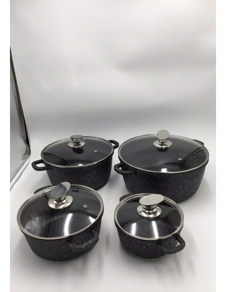 bavaria Set Batteria Padelle Pentole 20 Pezzi in Pietra Lavica Biologica