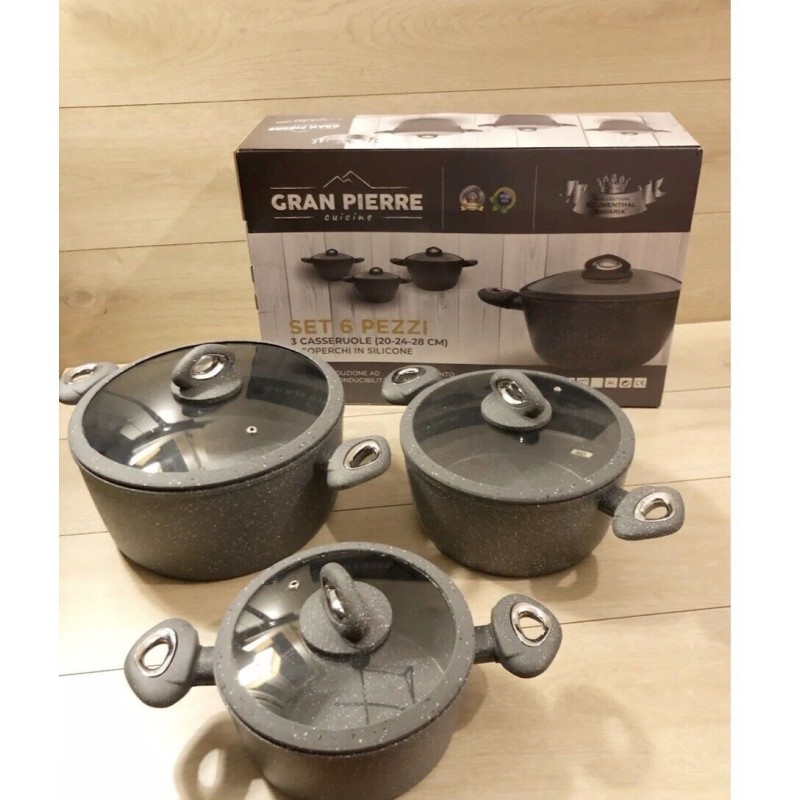 Set 6 Pezzi Casseruole Pietra Con Coperchio...