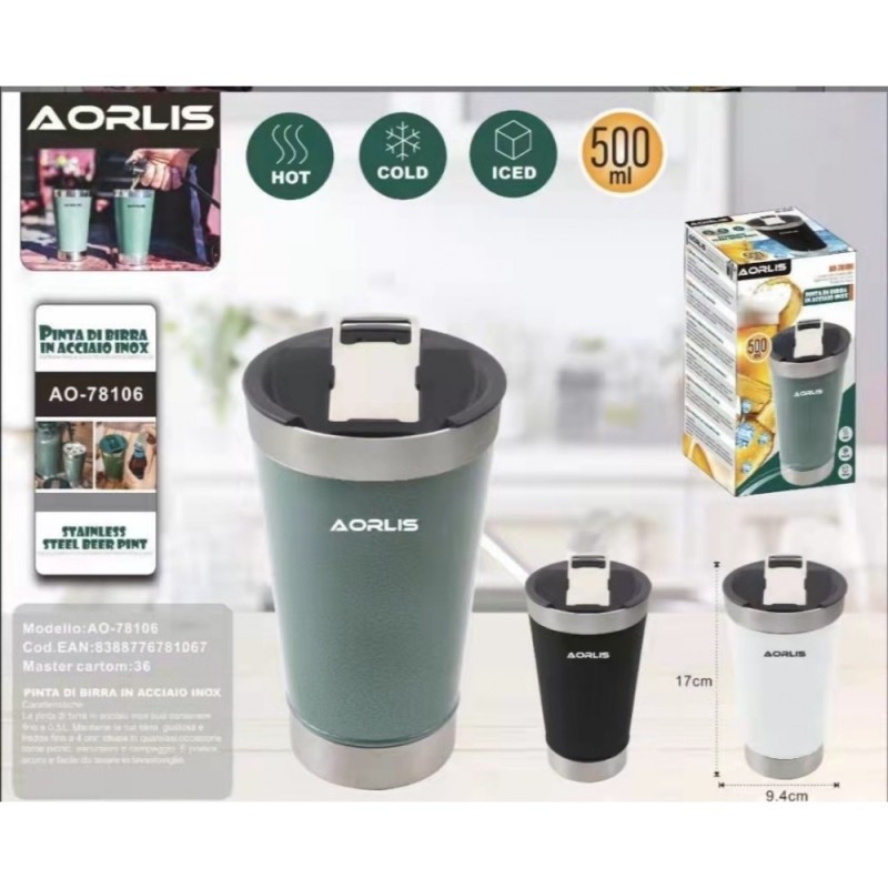 Tazza Termica In Acciaio Da Birra Da 500ML Con...