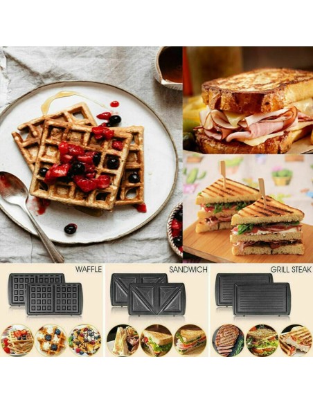 Piastra Elettrica Tostapane Toast Sandwich Waffle Tostiera 3 IN 1 800W HM-5860
