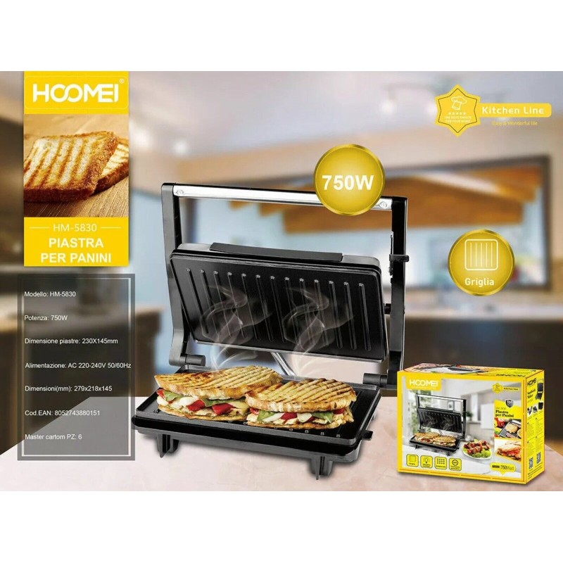 Piastra Elettrica Pane Panini Sandwich Toast...