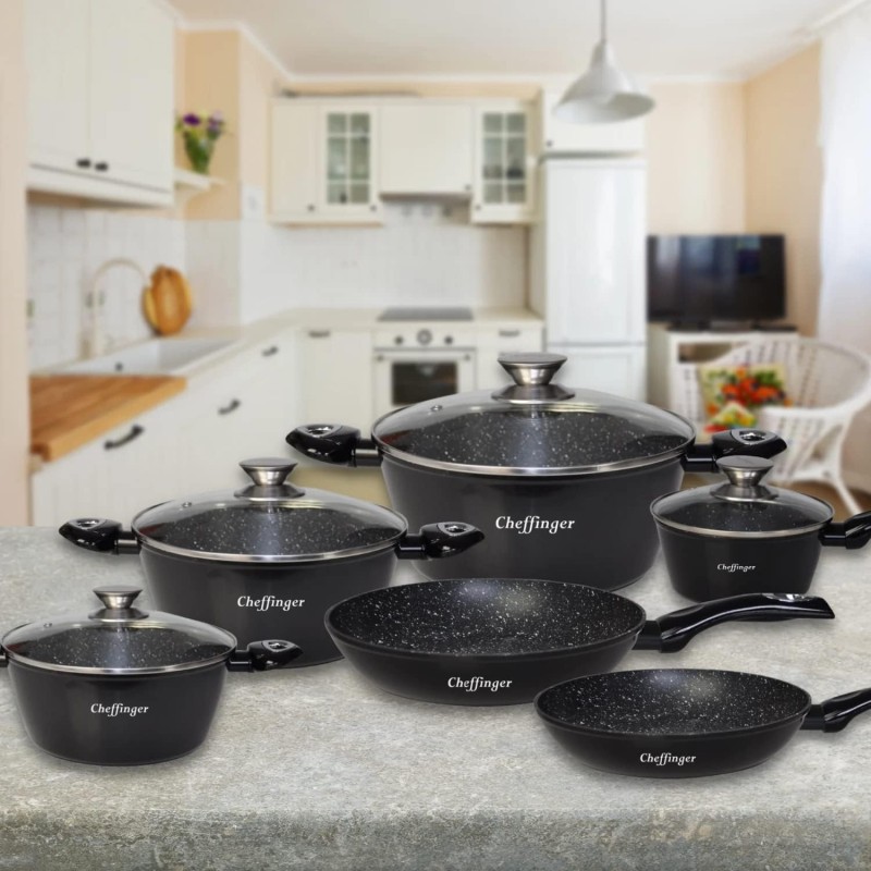 Set pentole a induzione pentole liscio Nero...