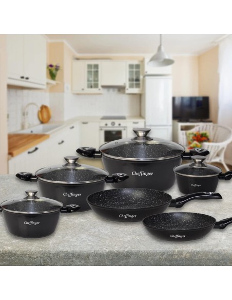 Set pentole a induzione pentole liscio Nero Cheffinger