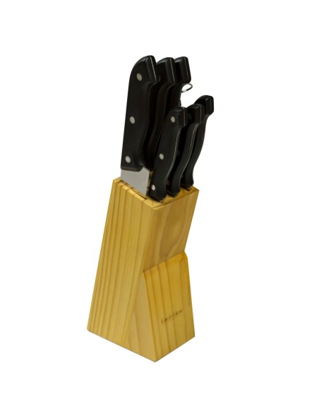 Ceppo di coltelli in acciaio inox 593732 Gusto Casa da 8 Pezzi base in legno