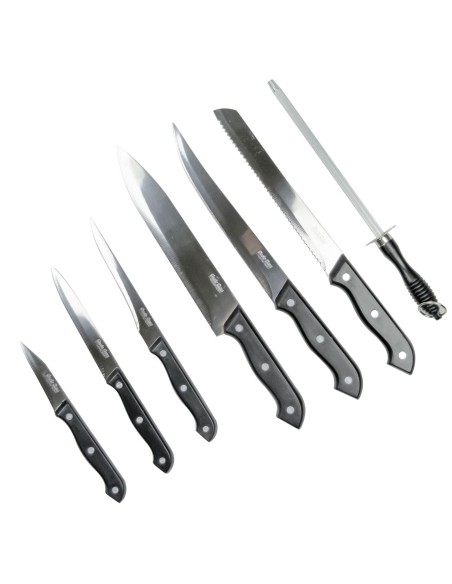 Ceppo di coltelli in acciaio inox 593732 Gusto Casa da 8 Pezzi base in legno