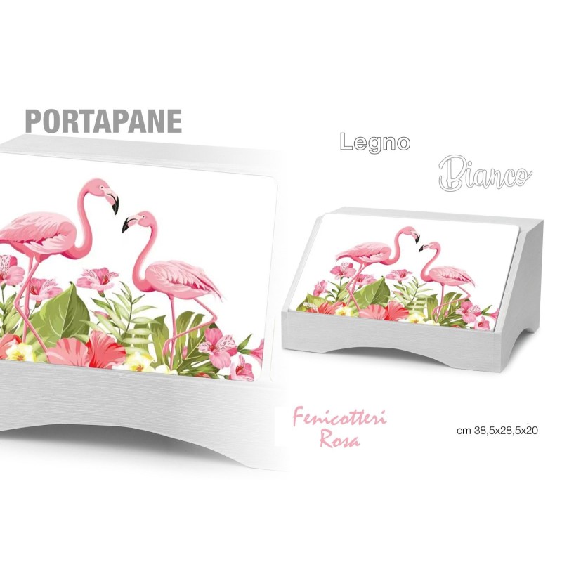 Portapane Legno bianco fenicotteri Rosa