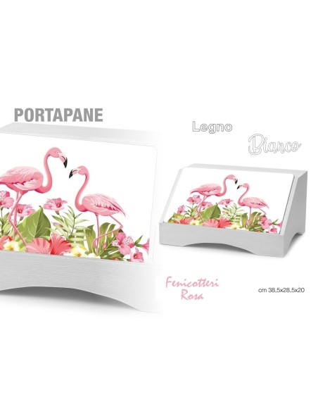 Portapane Legno bianco fenicotteri Rosa