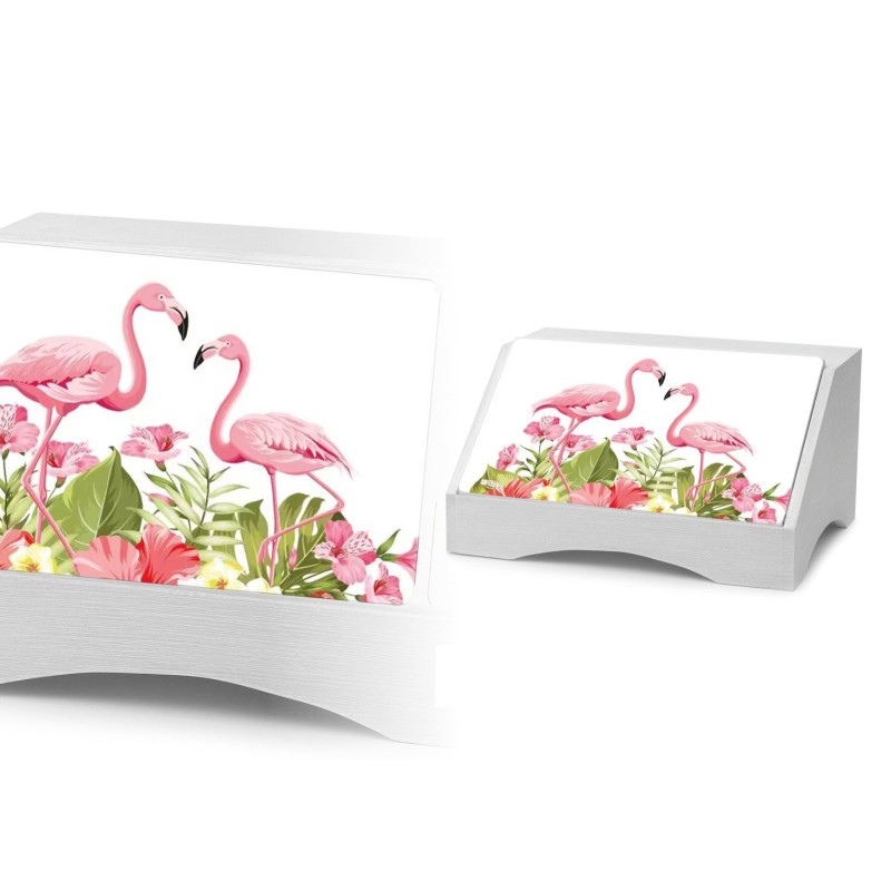 Portapane Legno bianco fenicotteri Rosa