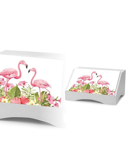 Portapane Legno bianco fenicotteri Rosa