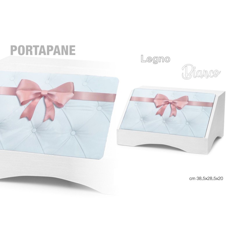 Portapane con Fiocco Rosa Legno Bianco