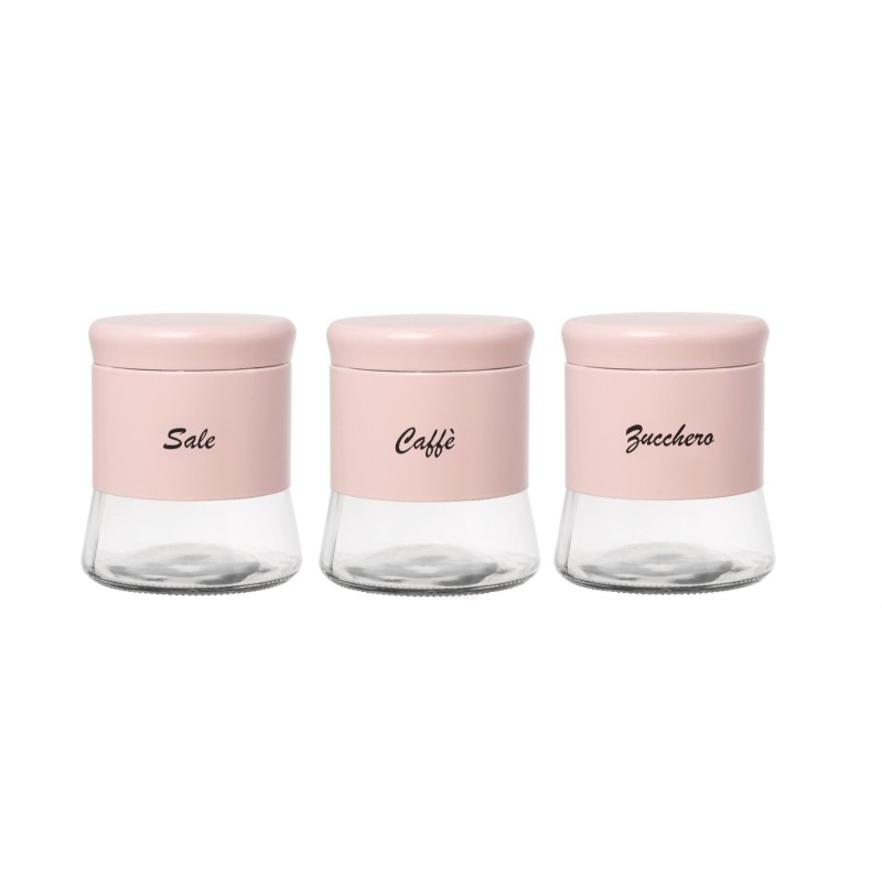 Tris Barattoli in Vetro Rosa caffè,zucchero,sale