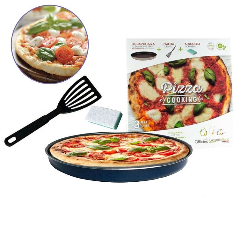 Teglia per Pizza con kit omaggio Paletta e Spugnetta antiaderente