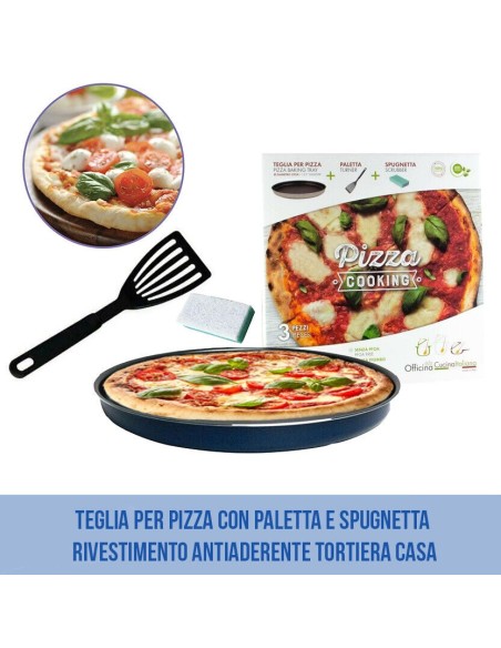 Teglia per Pizza con kit omaggio Paletta e Spugnetta antiaderente