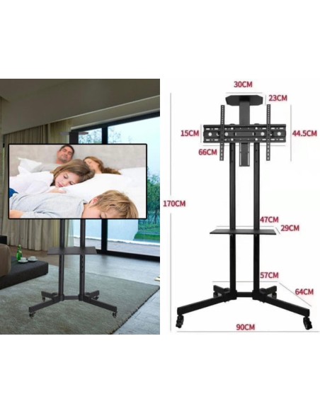Supporto TV da Pavimento Mobile Carrello Staffa Porta TV 32 a 75 Pollici Ruote
