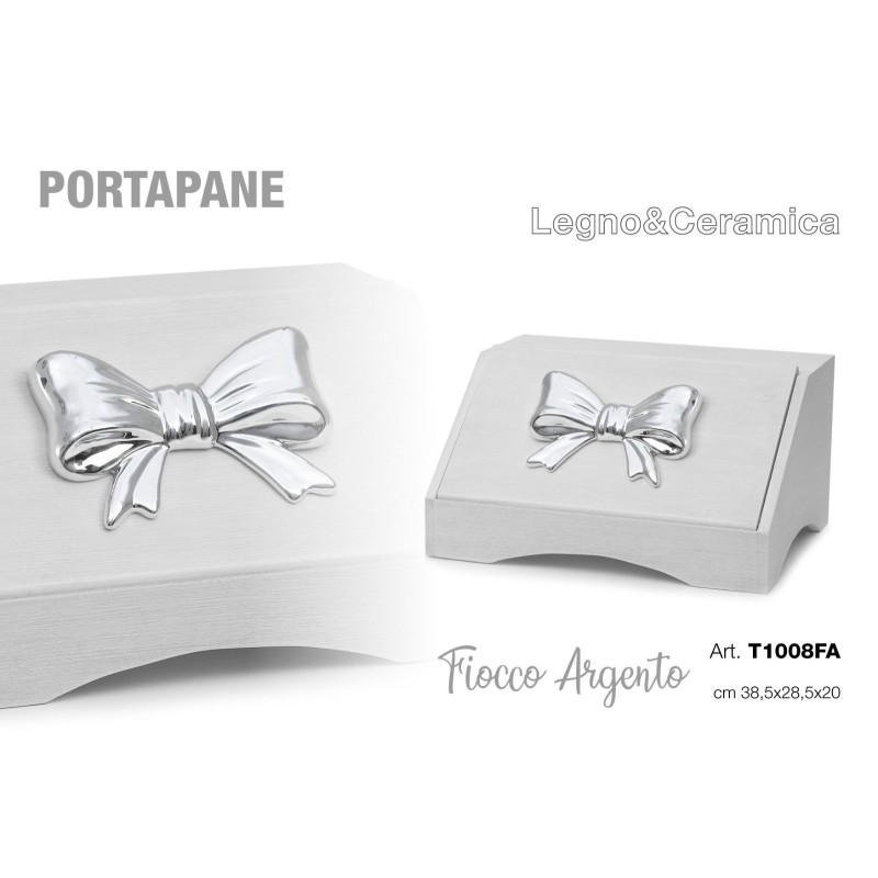 Portapane con Fiocco Argento legno e ceramica