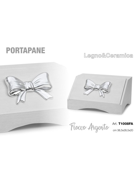 Portapane con Fiocco Argento legno e ceramica
