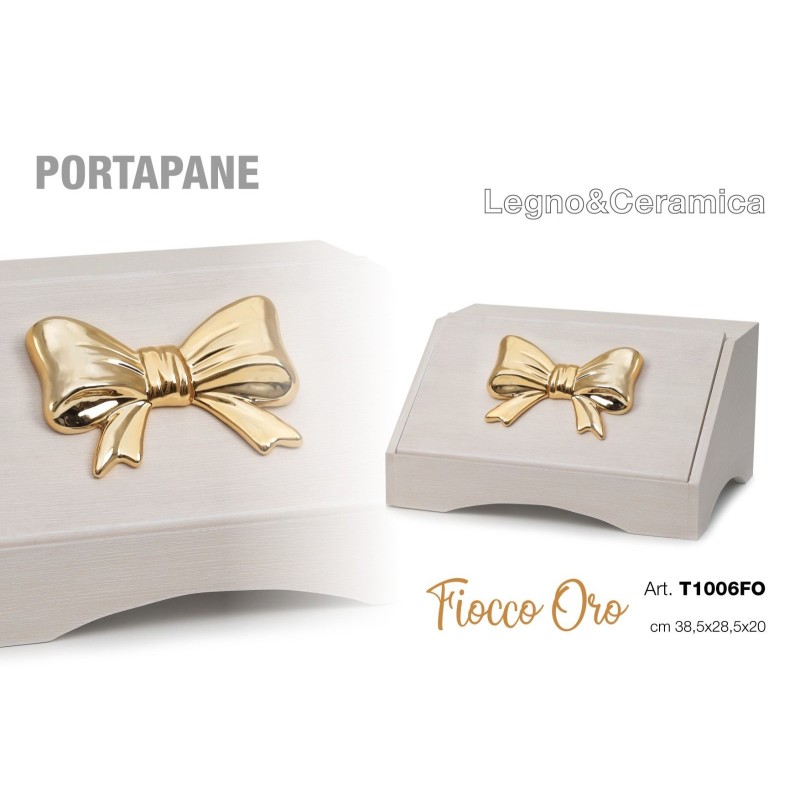 Portapane con Fiocco ORO legno e ceramica T1006FO