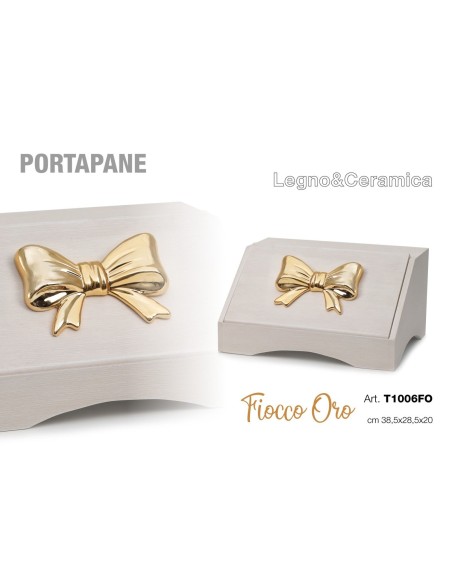 Portapane con Fiocco ORO legno e ceramica T1006FO