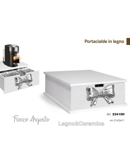 Portacialde in legno fiocco Argento in ceramica e Legno