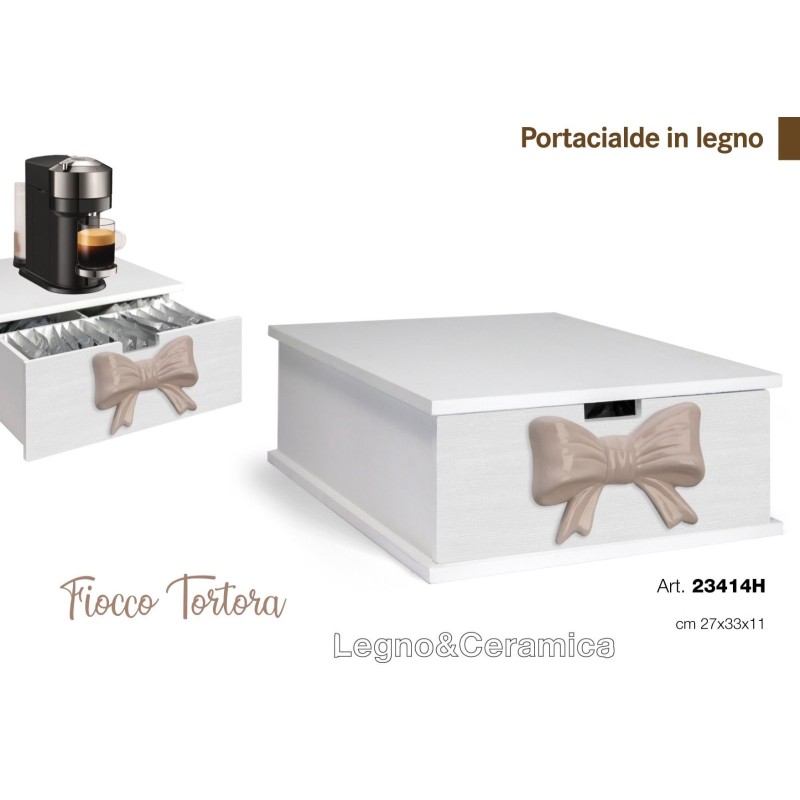 Portacialde in legno fiocco Tortora in ceramica...