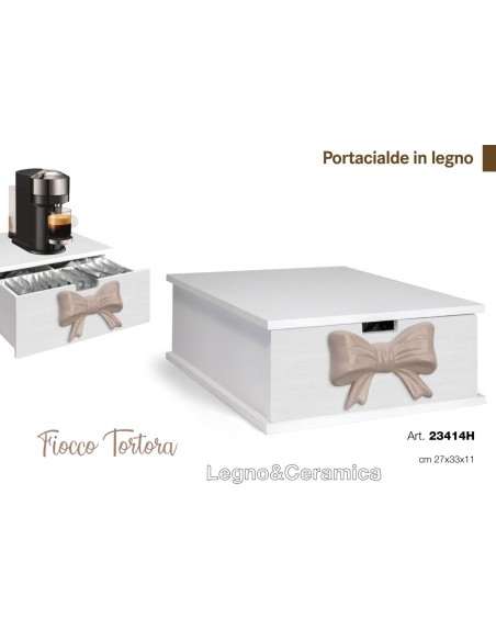 Portacialde in legno fiocco Tortora in ceramica e Legno