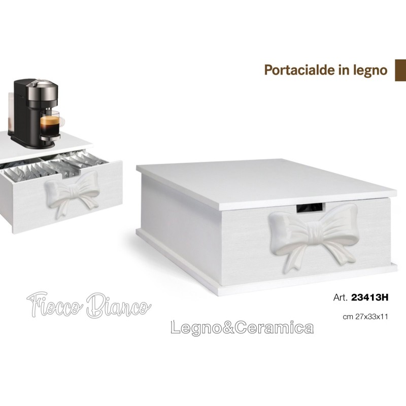 Portacialde in legno fiocco Bianco in ceramica...