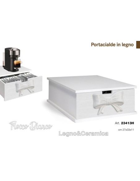Portacialde in legno fiocco Bianco in ceramica e Legno