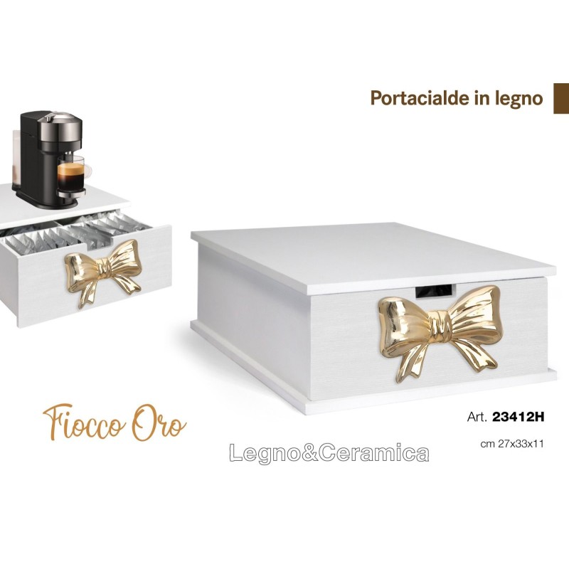 Portacialde in legno fiocco ORO in ceramica e...