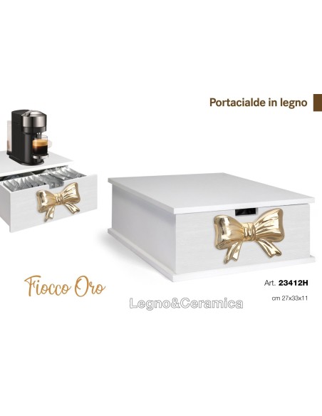 Portacialde in legno fiocco ORO in ceramica e Legno