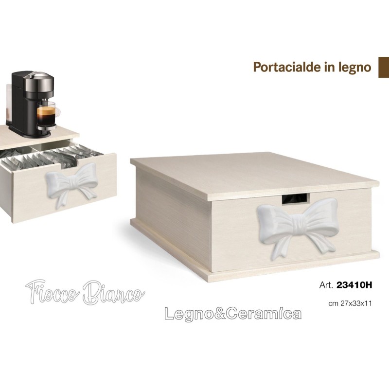 Portacialde in legno fiocco Bianco in ceramica...