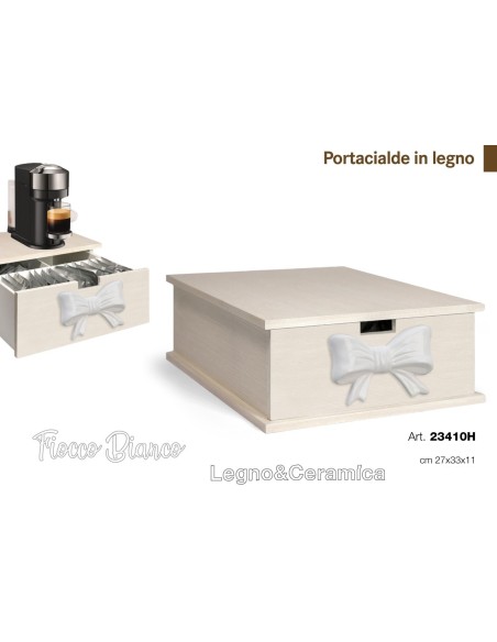 Portacialde in legno fiocco Bianco in ceramica e Legno 23410H