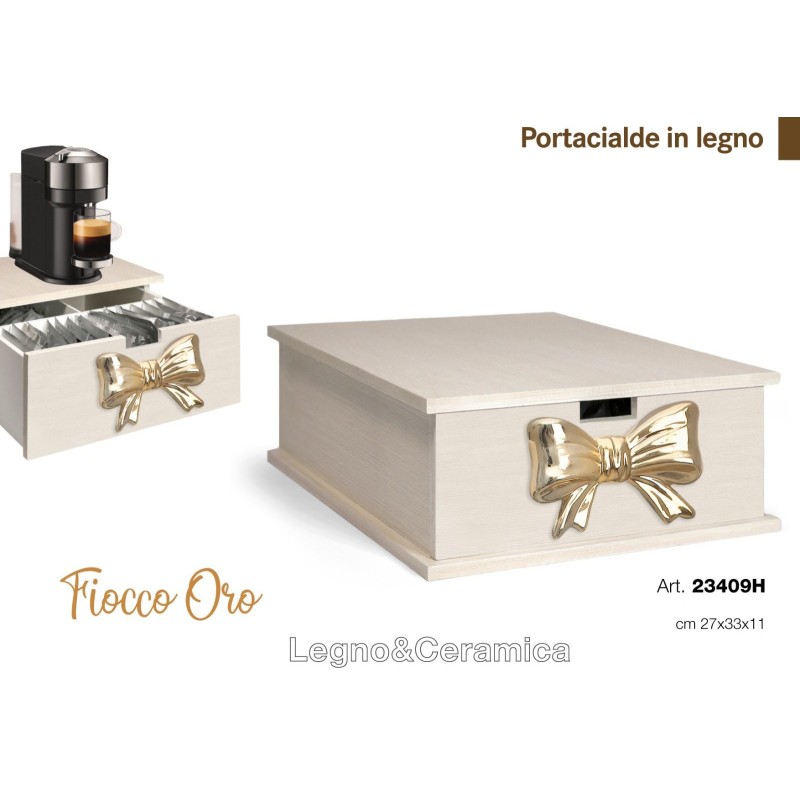 Portacialde in legno fiocco ORO in ceramica e...