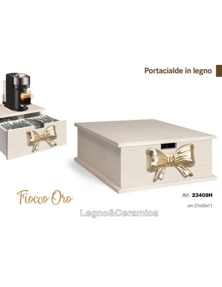 Portacialde in legno fiocco ORO in ceramica e Legno 23409H