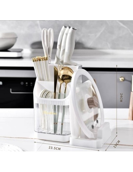 Porta Posate e Coperchi bianco e trasparente cucina porta oggetti