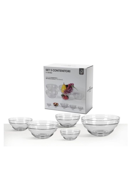 Set da 5 contenitori ciotole in vetro tondi
