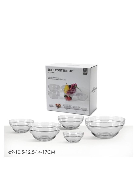Set da 5 contenitori ciotole in vetro tondi