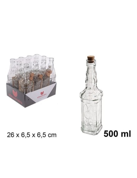 Bottiglia di vetro con tappo in sughero 500 ML quadrato