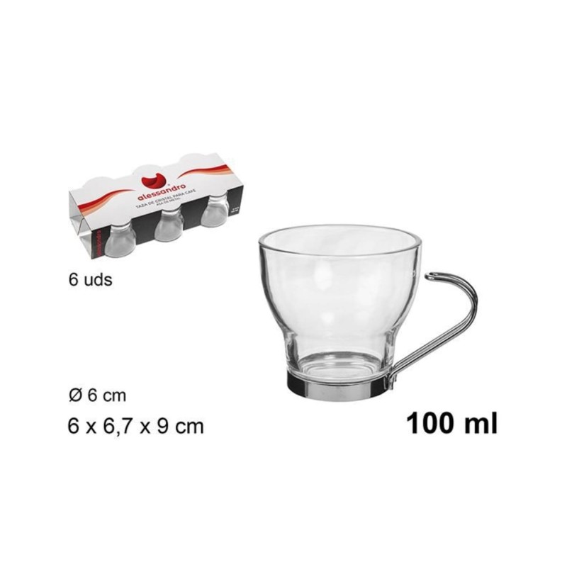 6pz. tazzine caffè in vetro con Manico in...
