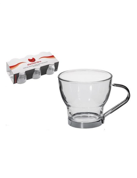 6pz. Tazzine caffè in vetro con manico in metallo 220ML