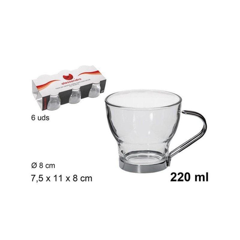 6pz. Tazzine caffè in vetro con manico in...