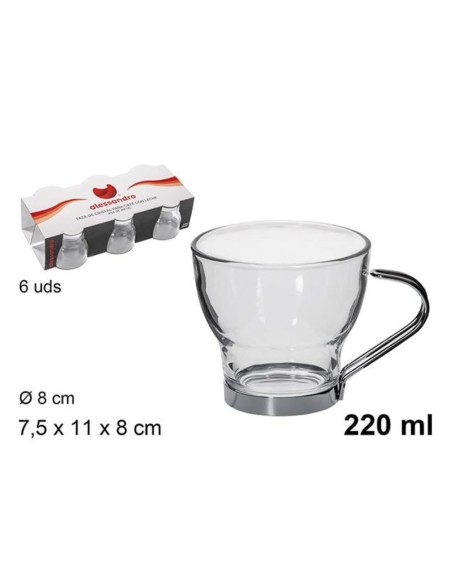 6pz. Tazzine caffè in vetro con manico in metallo 220ML