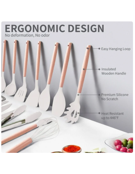 Set di utensili da cucina completo in silicone - resistenti al calore