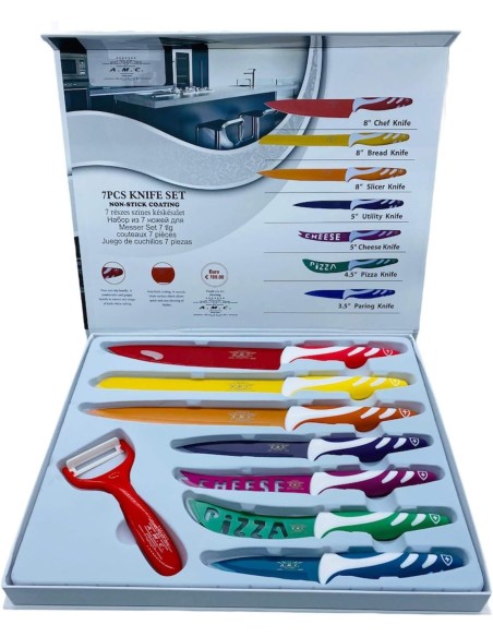 Royalty Line - Set di 7 coltelli + 1 pelapatate, in ceramica