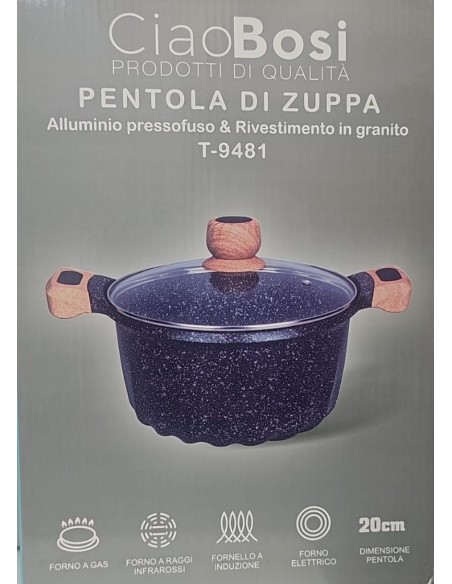 Pentola di zuppa rivestimento in granito 20cm con coperchio